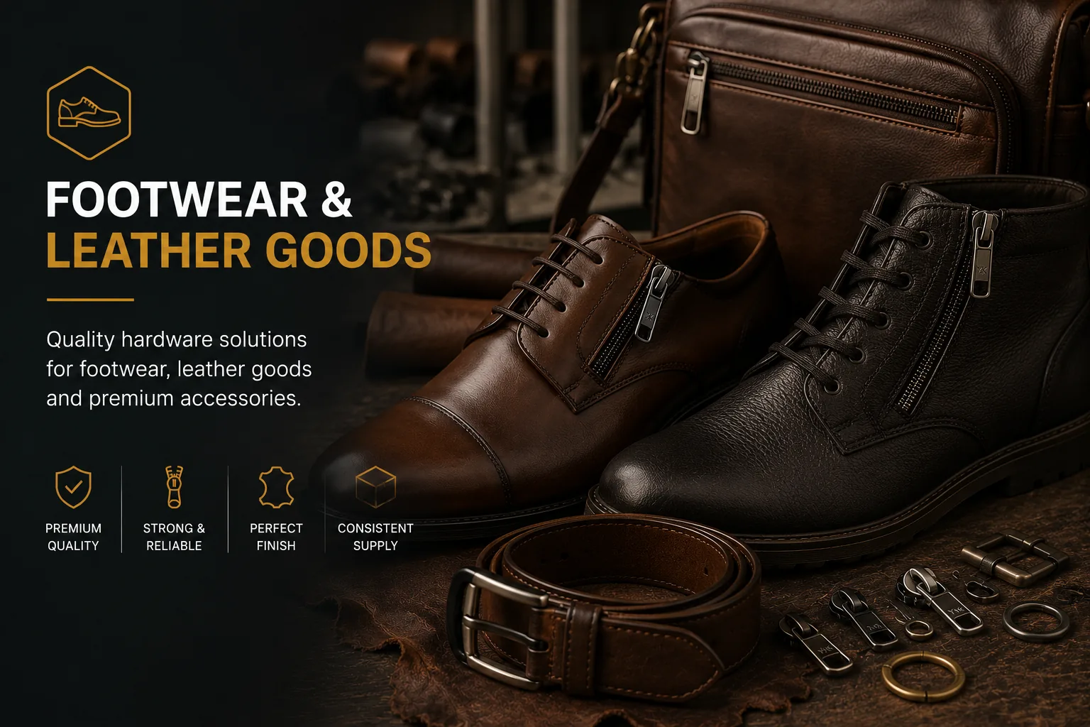 Footwear and leather goods representing finished accessory applications